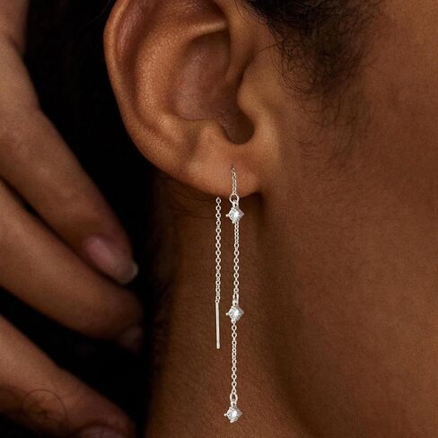 أقراط Carovo Dangle للنساء العصرية 14K الذهب/الفضة مقعدة أقراط للنساء CZ Huggie Drop Dropling Accling Accling Hypoallergenic Gift in Kuwait