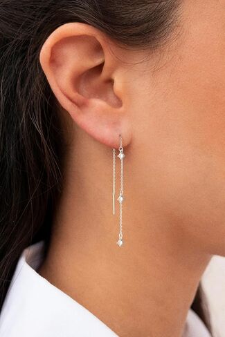 أقراط Carovo Dangle للنساء العصرية 14K الذهب/الفضة مقعدة أقراط للنساء CZ Huggie Drop Dropling Accling Accling Hypoallergenic Gift in Kuwait