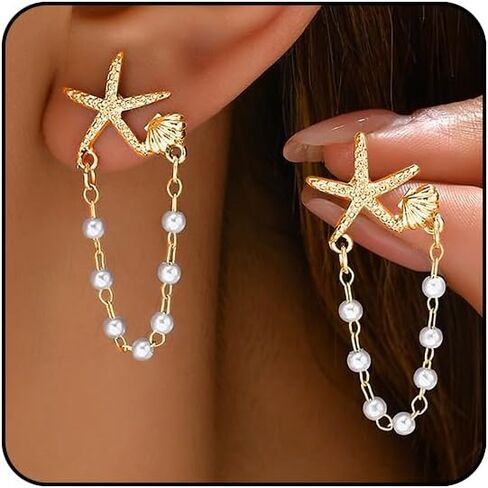 Starfish Earrings Gold Beach Jewelry for Women Pink Conch Shell Earrings Puka Cowrie Seashell Earring Summer Vacation Earring Ocean Jewelry in Saudi Arabia