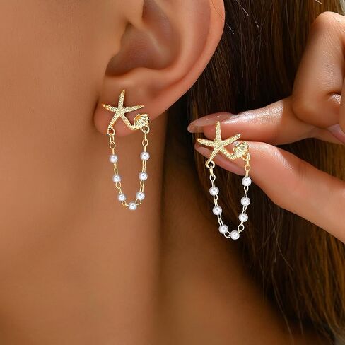 Starfish Earrings Gold Beach Jewelry for Women Pink Conch Shell Earrings Puka Cowrie Seashell Earring Summer Vacation Earring Ocean Jewelry in Saudi Arabia