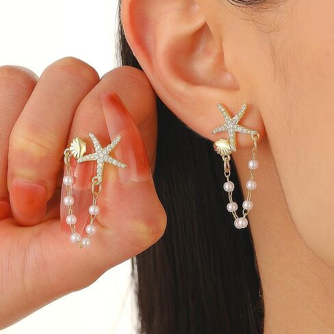 Starfish Earrings Gold Beach Jewelry for Women Pink Conch Shell Earrings Puka Cowrie Seashell Earring Summer Vacation Earring Ocean Jewelry in Saudi Arabia