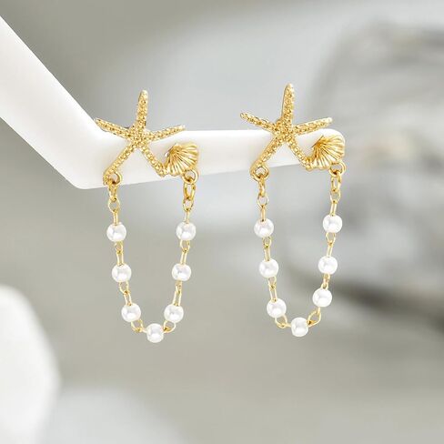 Starfish Earrings Gold Beach Jewelry for Women Pink Conch Shell Earrings Puka Cowrie Seashell Earring Summer Vacation Earring Ocean Jewelry in Saudi Arabia