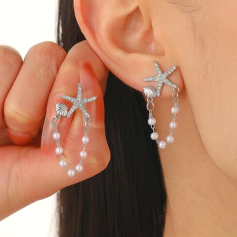 Starfish Earrings Gold Beach Jewelry for Women Pink Conch Shell Earrings Puka Cowrie Seashell Earring Summer Vacation Earring Ocean Jewelry in Saudi Arabia