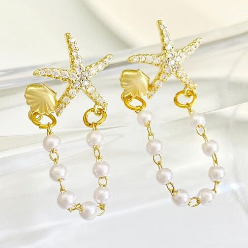 Starfish Earrings Gold Beach Jewelry for Women Pink Conch Shell Earrings Puka Cowrie Seashell Earring Summer Vacation Earring Ocean Jewelry in Saudi Arabia