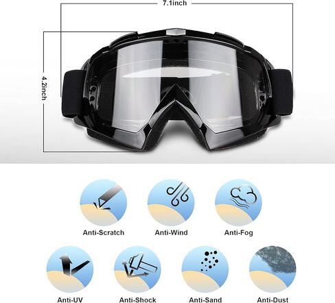 Dirt Bike Goggles for Men, Motorcycle Goggles for Women, ATV Goggles Ski Goggles for Youth, Motocross Goggle Off Road Goggles Fit Over Glasses Tear Off, Silver Lens in Kuwait