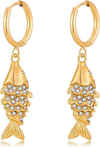 18k Gold Fish Hoop Earrings for Women Summer Beach Earrings Fashion Vacation Jewelry in Kuwait