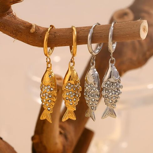 18k Gold Fish Hoop Earrings for Women Summer Beach Earrings Fashion Vacation Jewelry in Kuwait