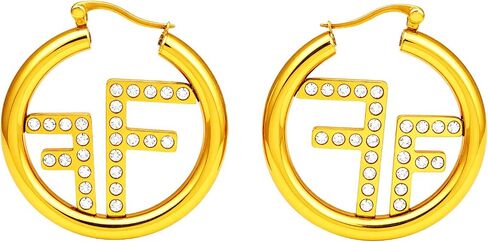 18K Gold Plated Hoop Earrings for Women Initial Letter F Earrings with Cubic Zirconia – Luxury Gold Huggie Hoops, Elegant Gift for Her, Stylish Statement Jewelry for Daily & Party Wear in Saudi Arabia