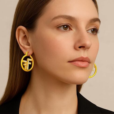 18K Gold Plated Hoop Earrings for Women Initial Letter F Earrings with Cubic Zirconia – Luxury Gold Huggie Hoops, Elegant Gift for Her, Stylish Statement Jewelry for Daily & Party Wear in Saudi Arabia