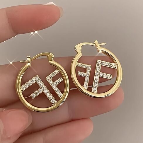 18K Gold Plated Hoop Earrings for Women Initial Letter F Earrings with Cubic Zirconia – Luxury Gold Huggie Hoops, Elegant Gift for Her, Stylish Statement Jewelry for Daily & Party Wear in Saudi Arabia
