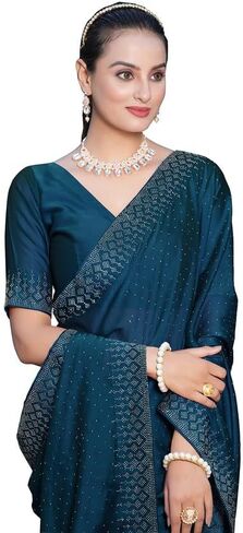 Women's Georgette Dyed & Hot Fixing Saree with Unstitched Blouse Piece in Kuwait
