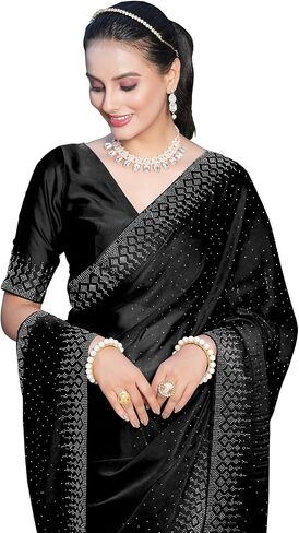 Women's Georgette Dyed & Hot Fixing Saree with Unstitched Blouse Piece in Kuwait