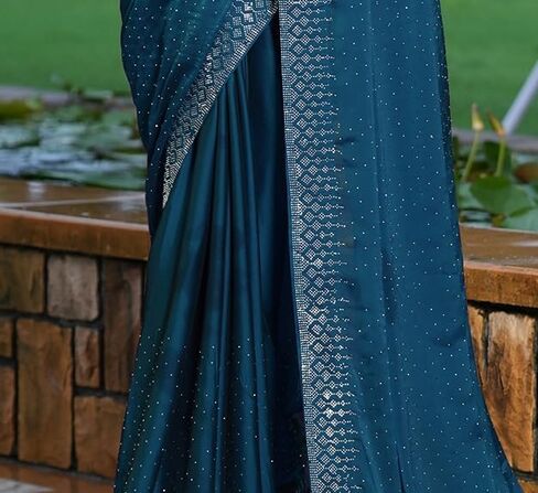 Women's Georgette Dyed & Hot Fixing Saree with Unstitched Blouse Piece in Kuwait