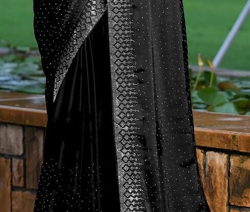 Women's Georgette Dyed & Hot Fixing Saree with Unstitched Blouse Piece in Kuwait