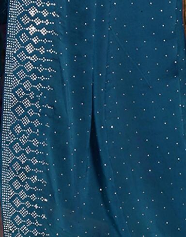 Women's Georgette Dyed & Hot Fixing Saree with Unstitched Blouse Piece in Kuwait