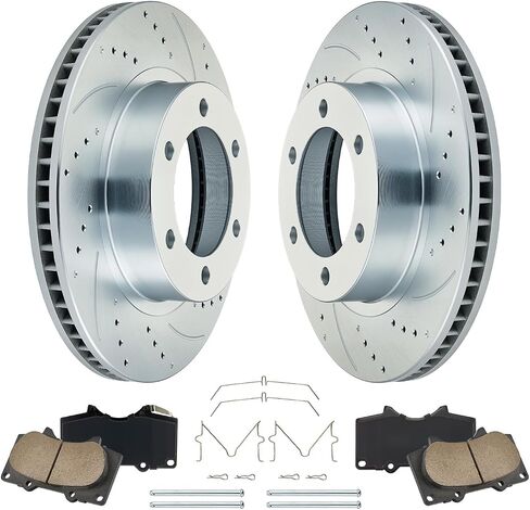 BDFHYK Front Brake Kit Compatible with Toyota Tacoma 2005-2021, FJ Cruiser 2007-2014, 4Runner 2003-2009, V6 4.0L 4.7L, Drilled Slotted Brakes Rotors and Ceramic Brake Pads, Replace S-31327, D-976 in Saudi Arabia