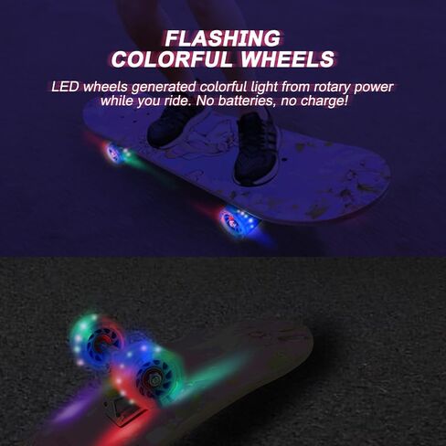 Standard Skateboards with Colorful Flashing Wheels for Beginners, Kids,Teens, 7 Layer Maple Complete Skateboard for Girls Boys, 31" x 7.8" Double Kick Concave Kids skateboard with Skate T-Tool in Saudi Arabia