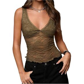 Women's Y2k Lace Tank Top Sleeveless V Neck Going Out Summer Tops Sexy Crop Tops in Kuwait