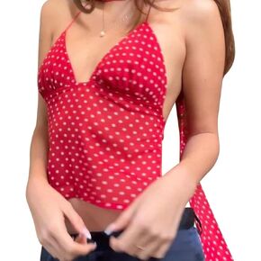 نساء بولكا دوت الرسن أعلى بلا أكمام خزانات حزام السباغيتي مع وشاح in Kuwait