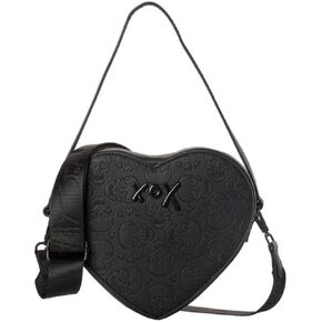 Betsey Johnson XO Heart All Over Skull Embossed Heart Shaped Black Faux Leather Small Top Handle Handbag Shoulder Bag Crossbody Bag in Saudi Arabia