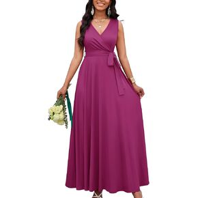 Fandee Women Summer Summal Maxi Maxi Flysivess Empire Weist v Neck A-Line Flowy Perted Breted Victual Vacation Cocktail Dress in Kuwait