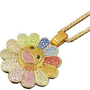 Smiley Face Sunflower Necklace Murakami,Colorful Petal Smiley Face Necklace in Saudi Arabia