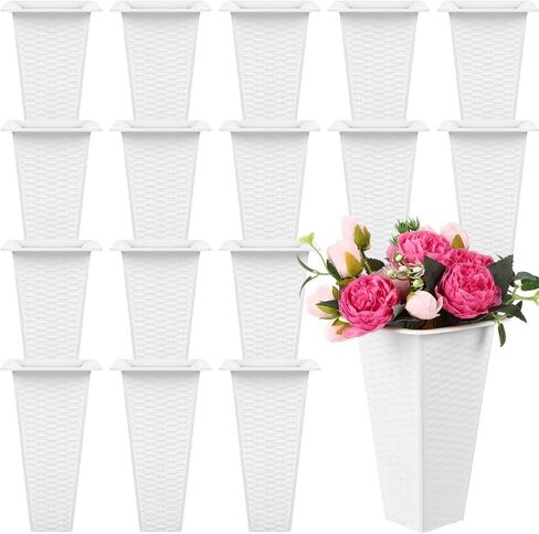 10 Pack Plastic Flower Buckets 7.87 Inch Floral Buckets for Cut Flowers Modern Square Vases for Centerpieces Floral Display Vases for Wedding Home Florist Bar Supplies, White in Saudi Arabia