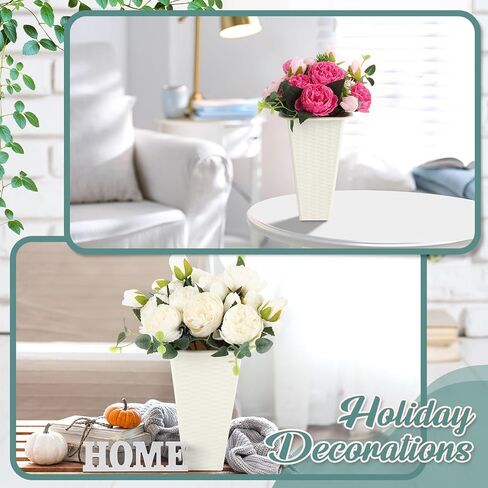 10 Pack Plastic Flower Buckets 7.87 Inch Floral Buckets for Cut Flowers Modern Square Vases for Centerpieces Floral Display Vases for Wedding Home Florist Bar Supplies, White in Saudi Arabia