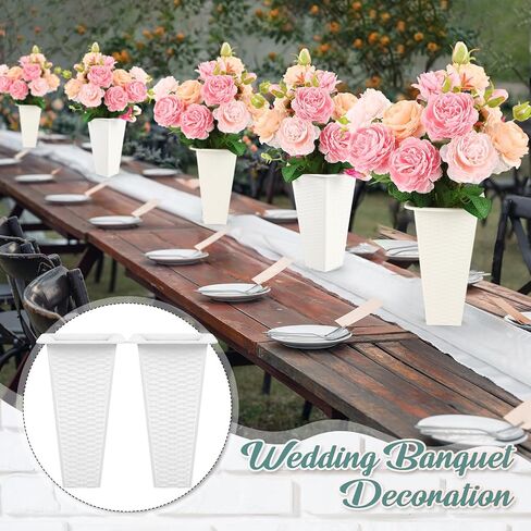 10 Pack Plastic Flower Buckets 7.87 Inch Floral Buckets for Cut Flowers Modern Square Vases for Centerpieces Floral Display Vases for Wedding Home Florist Bar Supplies, White in Saudi Arabia