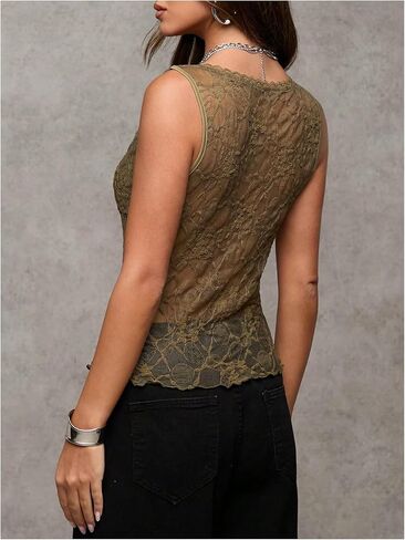 Women's Y2k Lace Tank Top Sleeveless V Neck Going Out Summer Tops Sexy Crop Tops in Kuwait