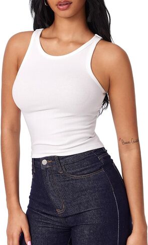 CIDER Womens Cotton Tank Tops Sleeveless Ribbed Basic Shirt Summer Crew Neck Racerback Shirts in Saudi Arabia
