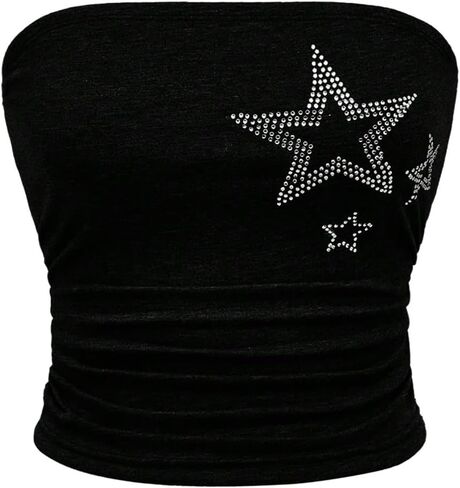 نجمة Wdirara للسيدات Rhinestone Ruched Britless Brit Tube Top Y2K Dops Dops in Saudi Arabia