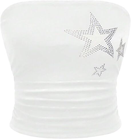 نجمة Wdirara للسيدات Rhinestone Ruched Britless Brit Tube Top Y2K Dops Dops in Kuwait