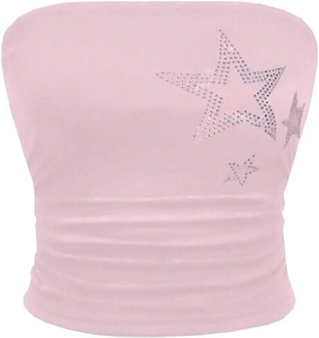 نجمة Wdirara للسيدات Rhinestone Ruched Britless Brit Tube Top Y2K Dops Dops in Kuwait