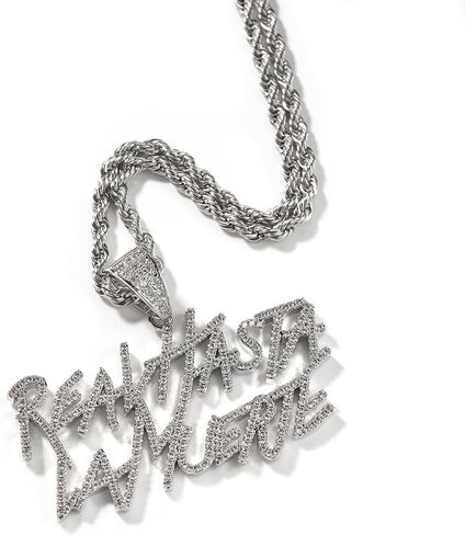 The Jewelers House 14K Real Yellow Gold Finish Simulated Diamond Iced Out Hip Hop Real Hasta La Muerte Necklace Set Unisex Charm Pendant in Kuwait