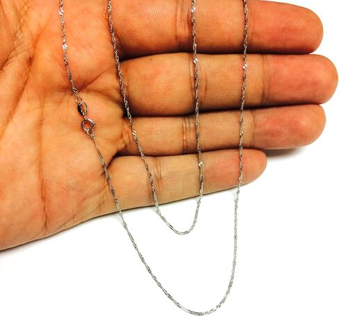 Jewelry Affairs 14k White Gold Singapore Chain Necklace, 1.0mm in Saudi Arabia