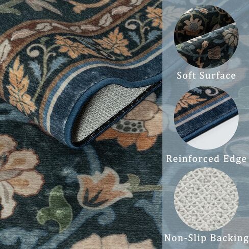 Anidaroel Floral Living Room Rugs 8x10, Washable Large Area Rug for Dining Room Soft Boho Bedroom Rug, Vintage Dark Green Carpet Low Pile Stain Resistant Floor Carpet for Home Office in Kuwait