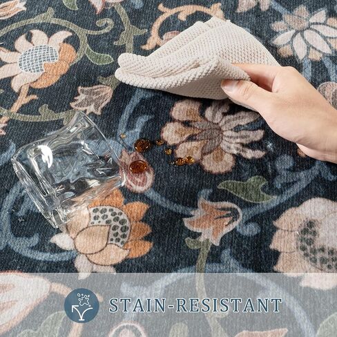 Anidaroel Floral Living Room Rugs 8x10, Washable Large Area Rug for Dining Room Soft Boho Bedroom Rug, Vintage Dark Green Carpet Low Pile Stain Resistant Floor Carpet for Home Office in Kuwait