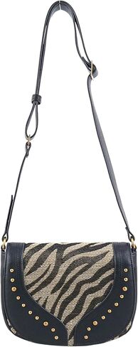 Jessica Simpson Walton Saddle Crossbody Bag, Stylish Purse with Adjustable Strap & Pockets, Zebra/Meteorite in Saudi Arabia