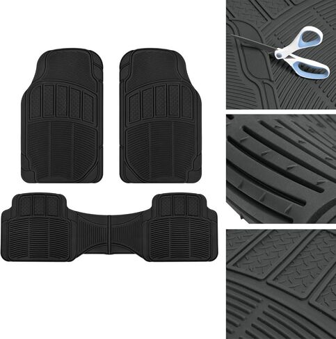 BDK 4-Piece Full Combo Rubber Floor Mats (Front, Rear, & Cargo), Heavy Duty Universal Fit for Cars SUVs Trucks Vans, All Weather Protection Anti-Slip Nibs Deep Grooves, Flexible Contours - Black in Saudi Arabia