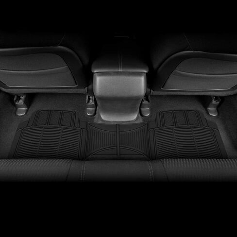 BDK 4-Piece Full Combo Rubber Floor Mats (Front, Rear, & Cargo), Heavy Duty Universal Fit for Cars SUVs Trucks Vans, All Weather Protection Anti-Slip Nibs Deep Grooves, Flexible Contours - Black in Saudi Arabia
