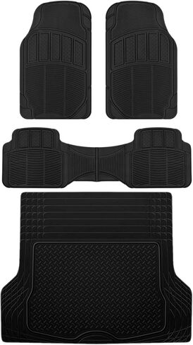 BDK 4-Piece Full Combo Rubber Floor Mats (Front, Rear, & Cargo), Heavy Duty Universal Fit for Cars SUVs Trucks Vans, All Weather Protection Anti-Slip Nibs Deep Grooves, Flexible Contours - Black in Saudi Arabia