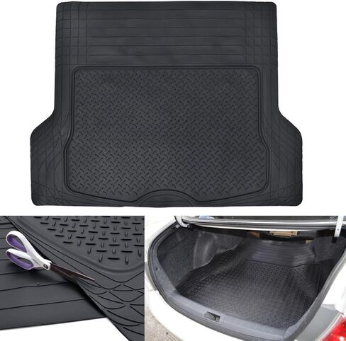 BDK 4-Piece Full Combo Rubber Floor Mats (Front, Rear, & Cargo), Heavy Duty Universal Fit for Cars SUVs Trucks Vans, All Weather Protection Anti-Slip Nibs Deep Grooves, Flexible Contours - Black in Saudi Arabia