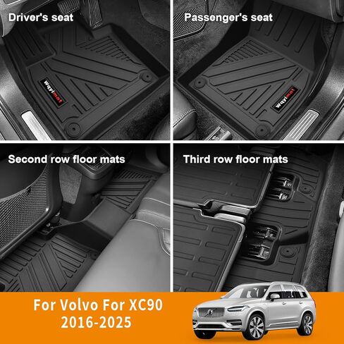 لعام 2016-2025 فولفو XC90 الحصير 3 صفوف بطانة شحن الجذع والثاني 3rd المقعد الخلفي مسند الظهر حصيرة مجموعة كاملة TPE جميع ملحقات الطقس (فقط غاز 7 مقعد مجموعة كاملة 10 الحصير ， ليس للهجين/PHEV) in Kuwait