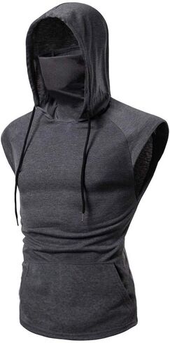 Mens Face_Cover Button Sports Sleeveless/Short/Long Sleeve Vest Hooded Splice Large Open-Forked Male Tank Tops Shirt Blouse in Saudi Arabia