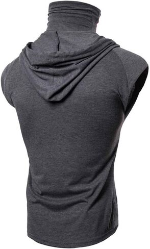 Mens Face_Cover Button Sports Sleeveless/Short/Long Sleeve Vest Hooded Splice Large Open-Forked Male Tank Tops Shirt Blouse in Saudi Arabia