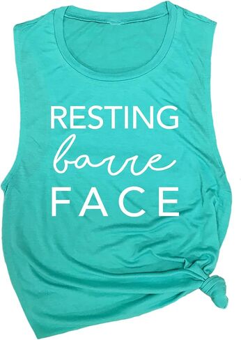 الراحة Barre Face Women Women's Muscle Muscle Tee - Alcyveless Active Wear ، Barre Top ، Yoga Gym Top ، Top To TOP مريح تمرينات تمرين in Kuwait