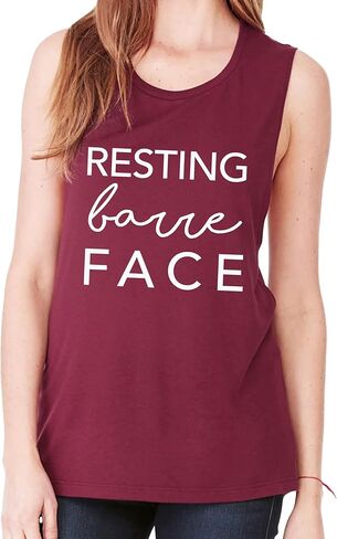 الراحة Barre Face Women Women's Muscle Muscle Tee - Alcyveless Active Wear ، Barre Top ، Yoga Gym Top ، Top To TOP مريح تمرينات تمرين in Kuwait