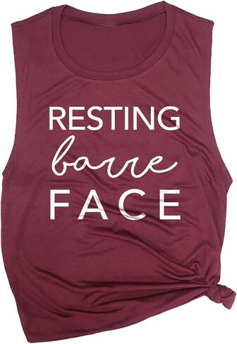 الراحة Barre Face Women Women's Muscle Muscle Tee - Alcyveless Active Wear ، Barre Top ، Yoga Gym Top ، Top To TOP مريح تمرينات تمرين in Kuwait