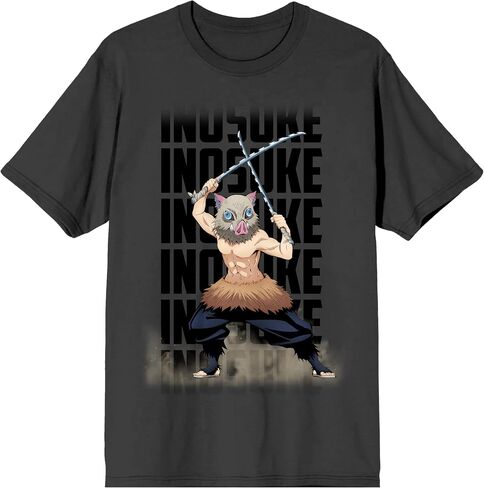شيطان Slayer inosuke Hashibira Crew Neck Short Sleeve Charcoal Men Shirt in Kuwait